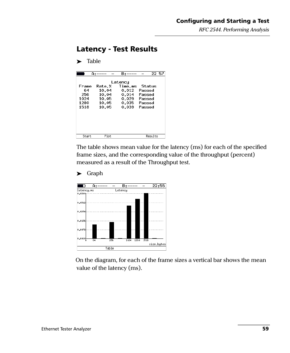 Latency - test results | EXFO ETS-1000 User Manual | Page 67 / 173