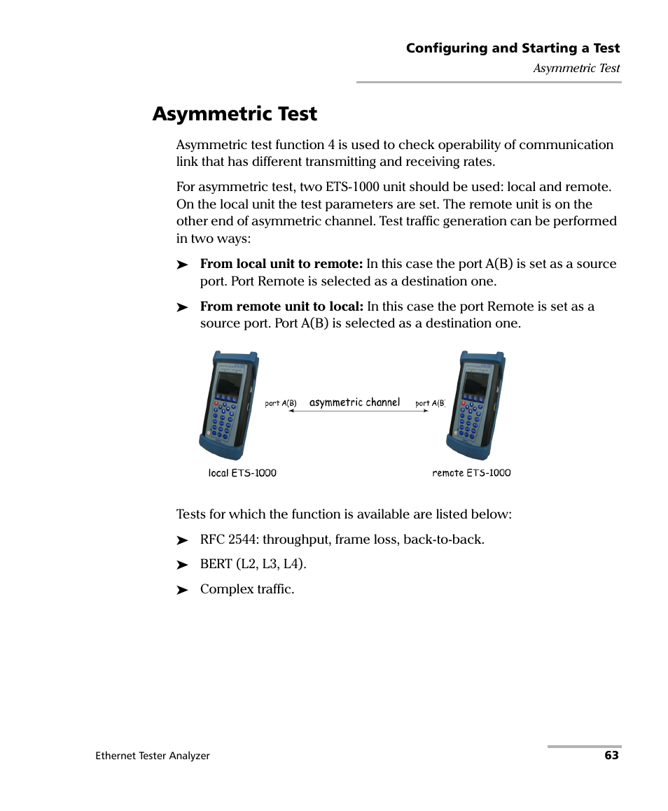 Asymmetric test | EXFO ETS-1000 User Manual | Page 71 / 173