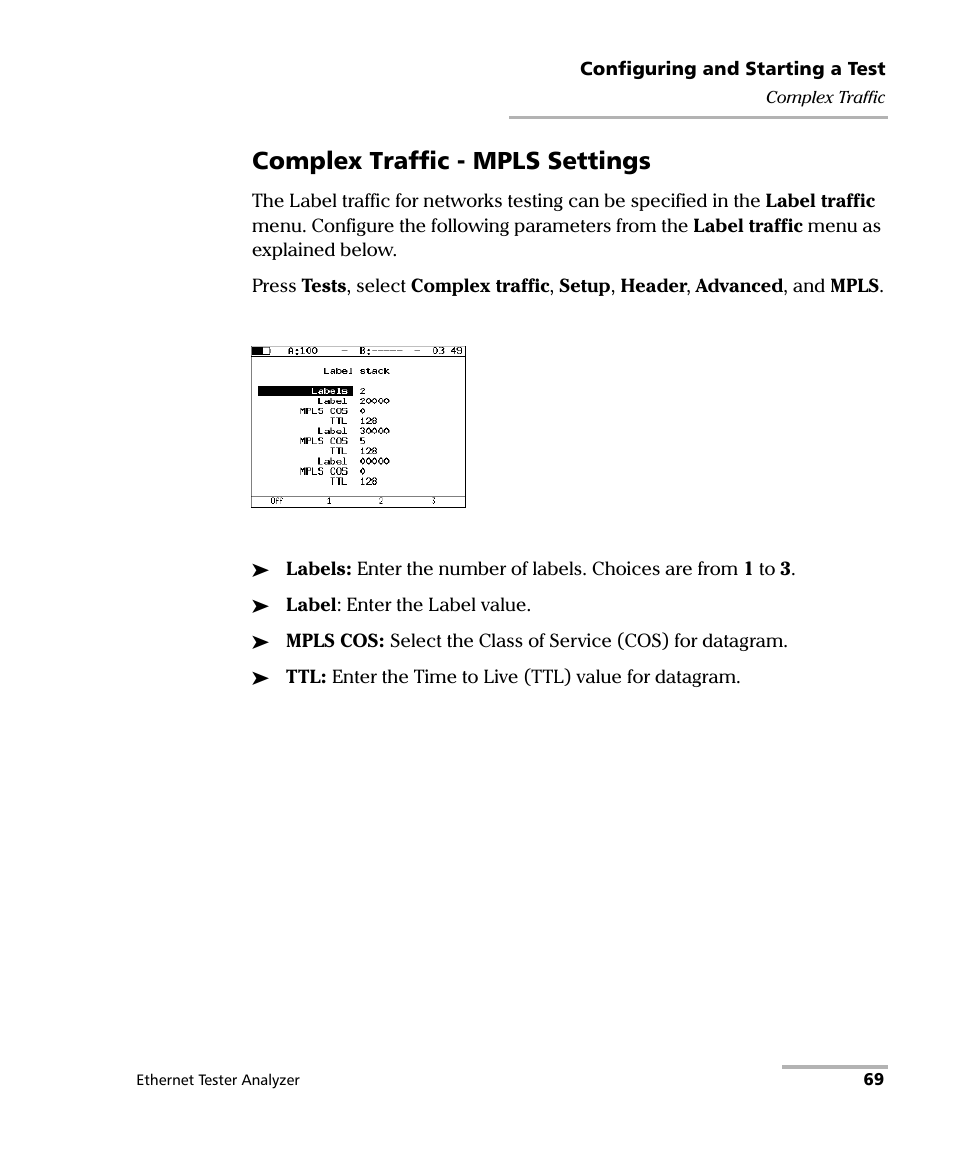 Complex traffic - mpls settings | EXFO ETS-1000 User Manual | Page 77 / 173