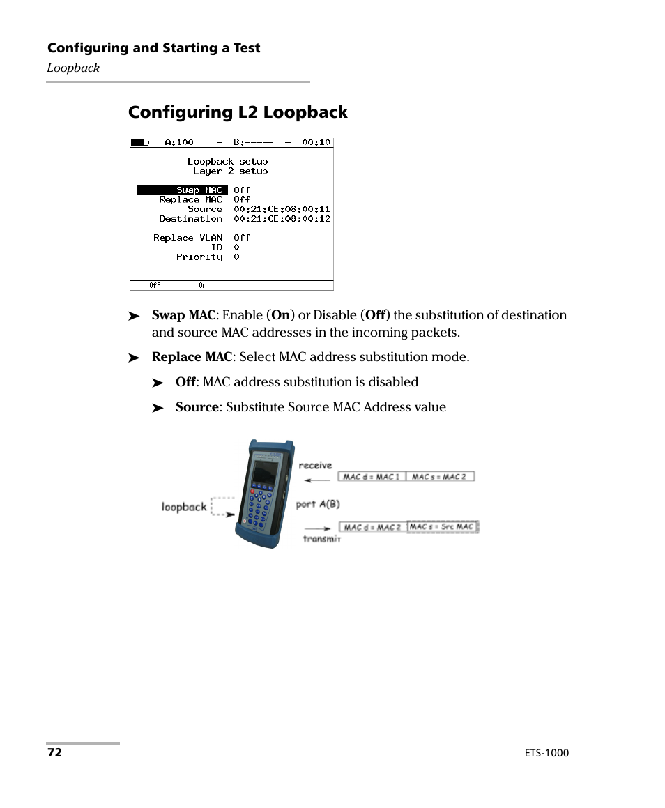 Configuring l2 loopback | EXFO ETS-1000 User Manual | Page 80 / 173