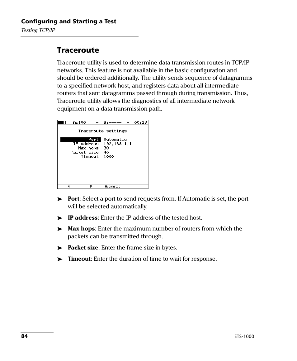 Traceroute | EXFO ETS-1000 User Manual | Page 92 / 173