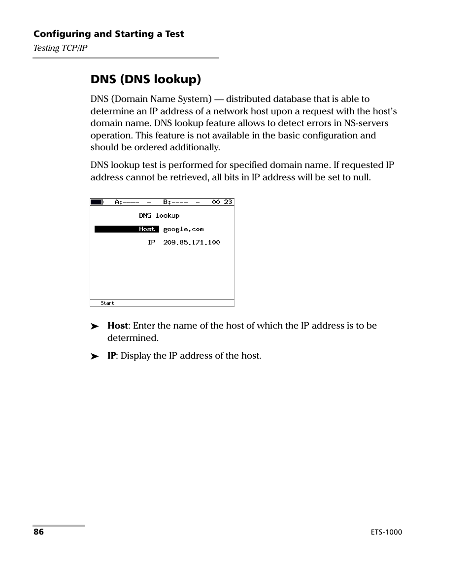 Dns (dns lookup) | EXFO ETS-1000 User Manual | Page 94 / 173