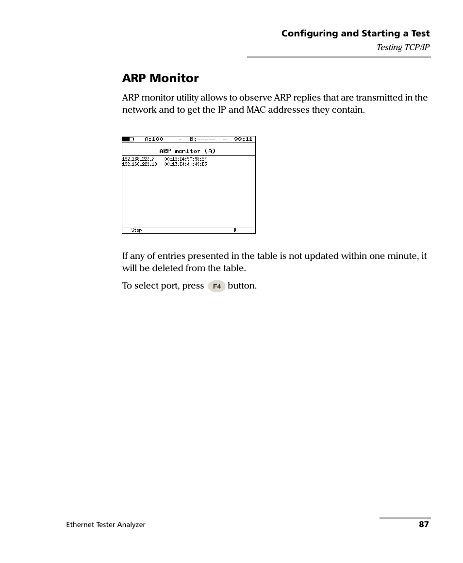 Arp monitor | EXFO ETS-1000 User Manual | Page 95 / 173