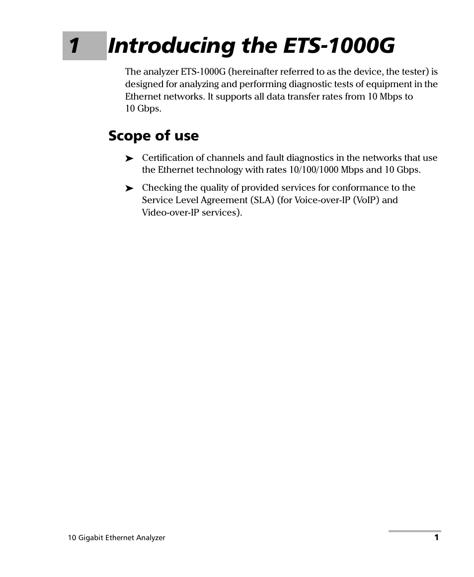 1 introducing the ets-1000g, Scope of use | EXFO ETS-1000G User Manual | Page 11 / 195