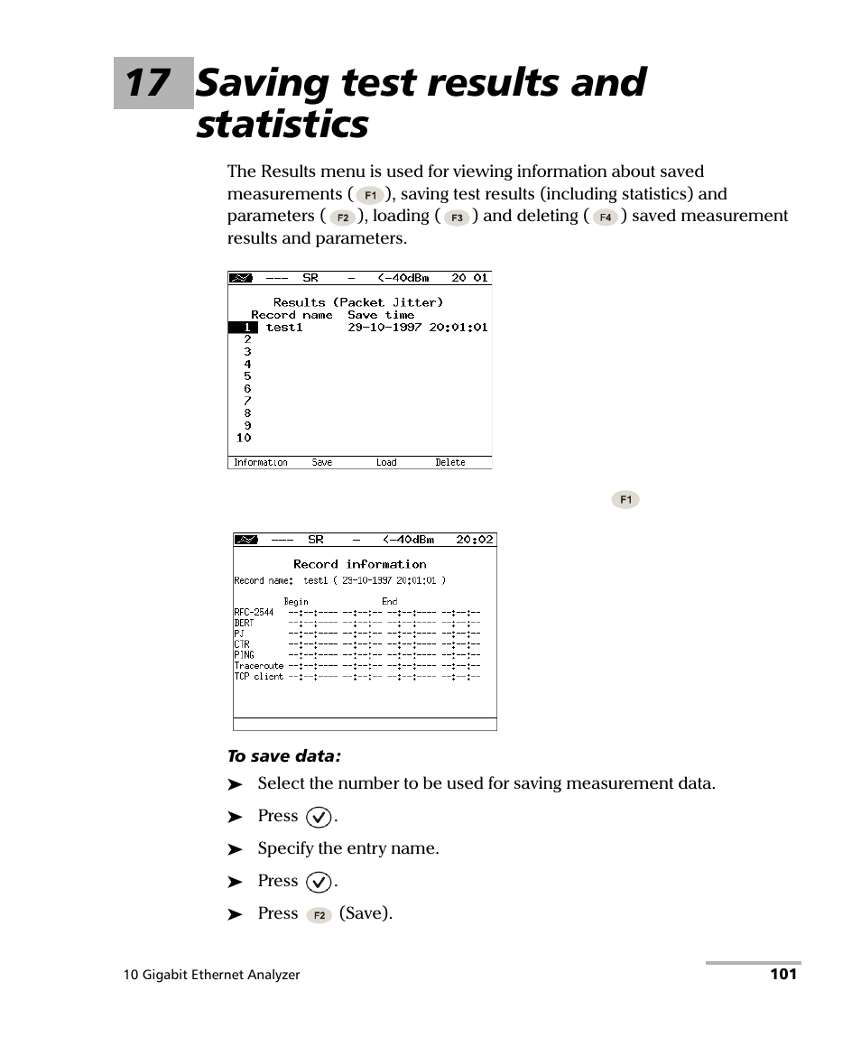 17 saving test results and statistics | EXFO ETS-1000G User Manual | Page 111 / 195