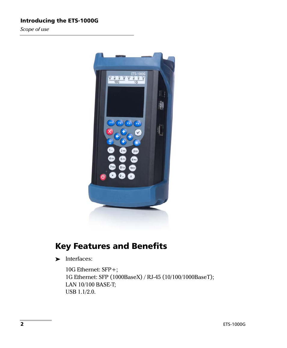 Key features and benefits | EXFO ETS-1000G User Manual | Page 12 / 195
