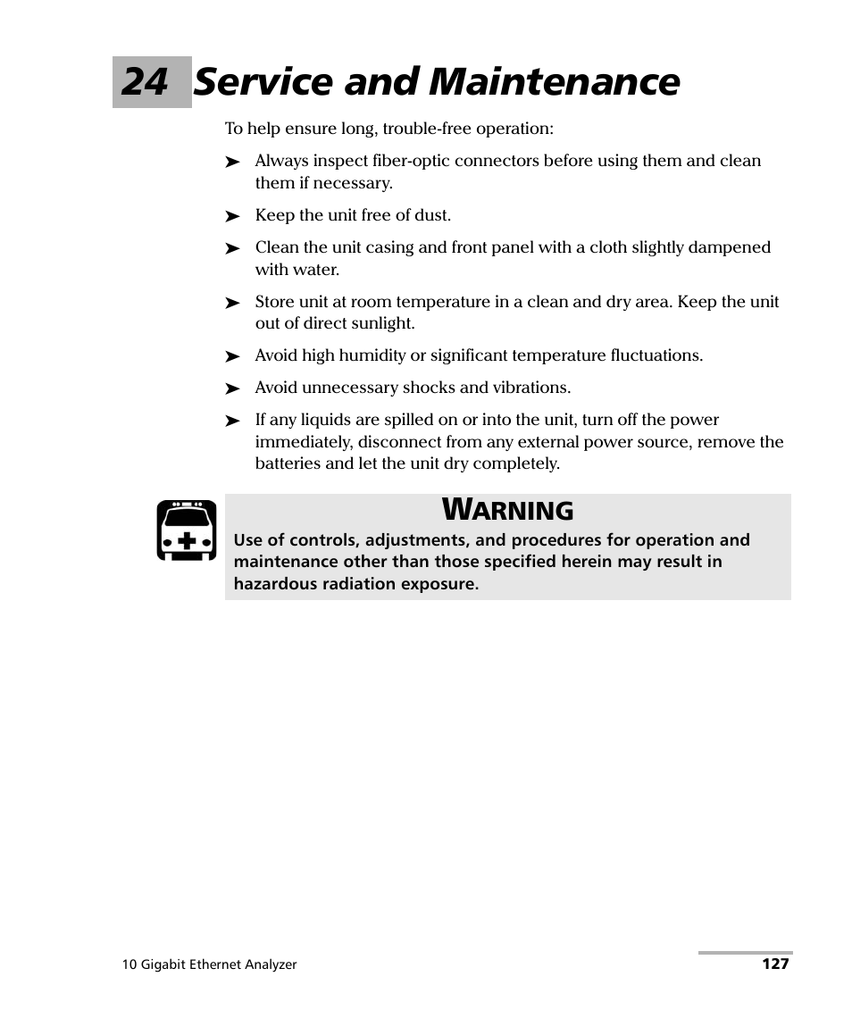 24 service and maintenance, Arning | EXFO ETS-1000G User Manual | Page 137 / 195