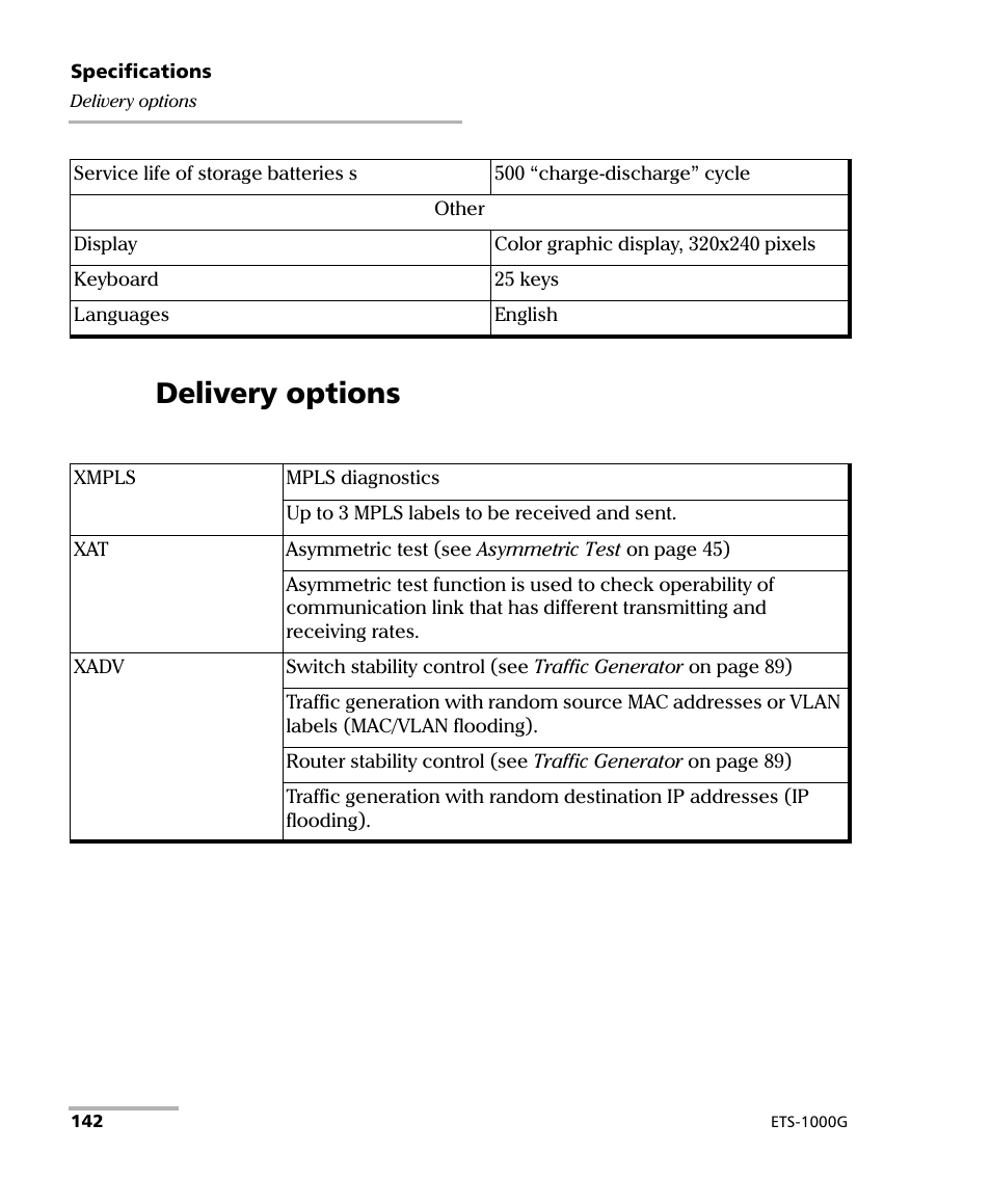 Delivery options | EXFO ETS-1000G User Manual | Page 152 / 195