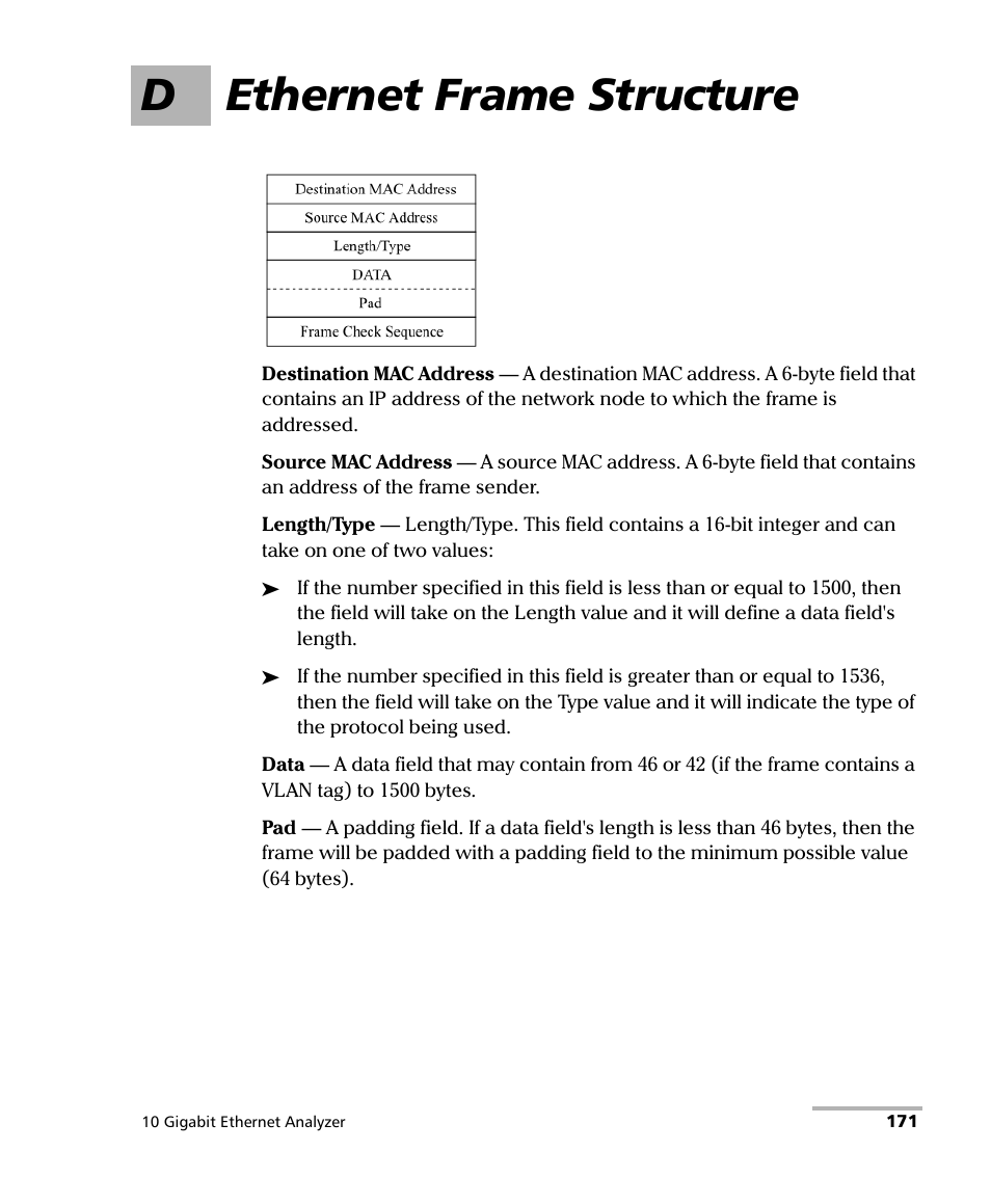 D ethernet frame structure | EXFO ETS-1000G User Manual | Page 181 / 195