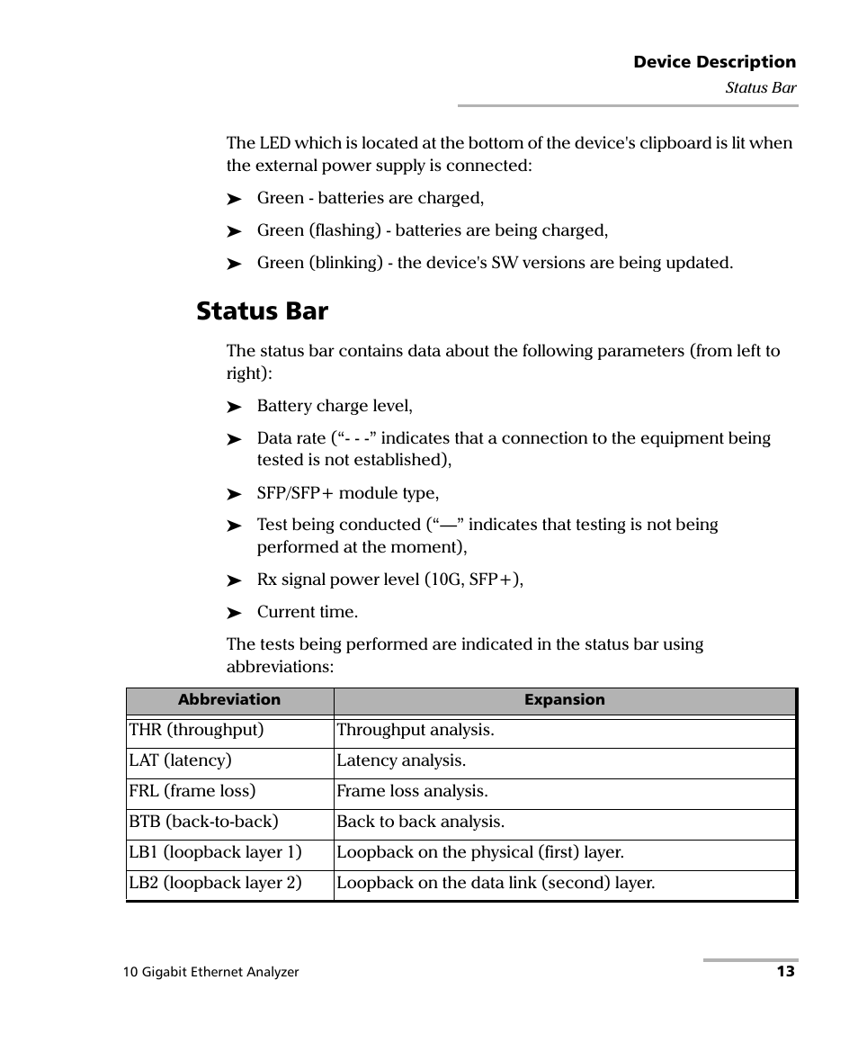 Status bar | EXFO ETS-1000G User Manual | Page 23 / 195
