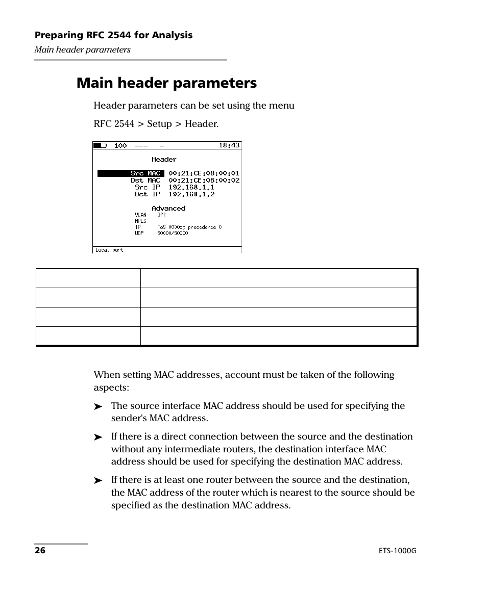 Main header parameters | EXFO ETS-1000G User Manual | Page 36 / 195