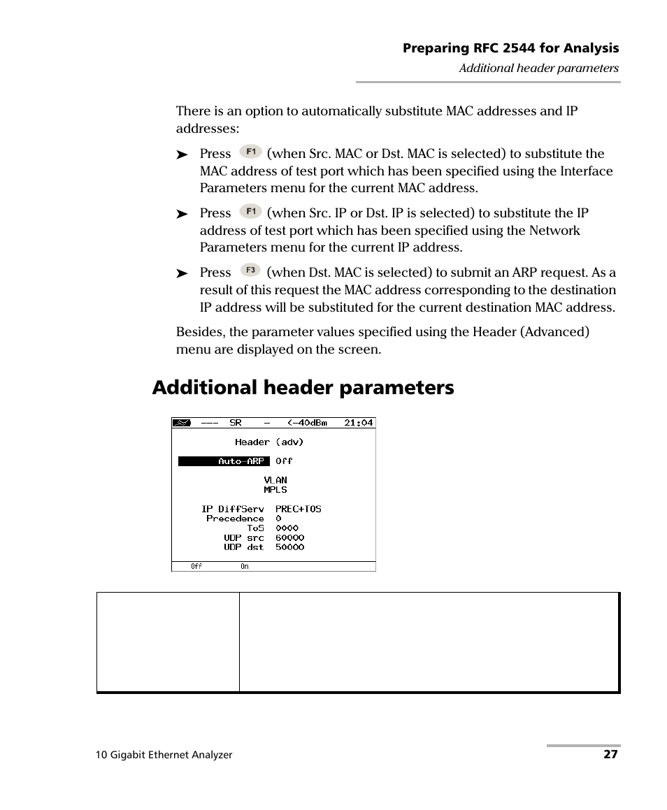 Additional header parameters | EXFO ETS-1000G User Manual | Page 37 / 195