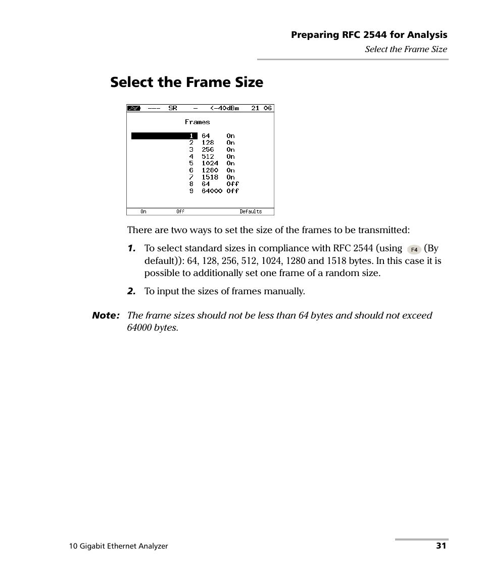 Select the frame size | EXFO ETS-1000G User Manual | Page 41 / 195