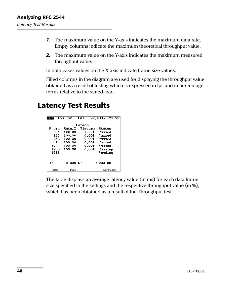 Latency test results | EXFO ETS-1000G User Manual | Page 50 / 195