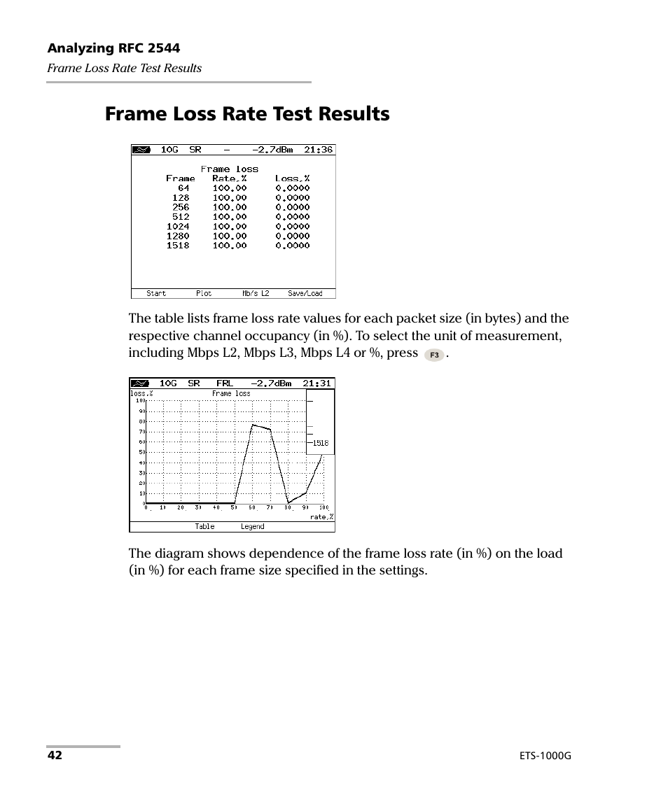 Frame loss rate test results | EXFO ETS-1000G User Manual | Page 52 / 195