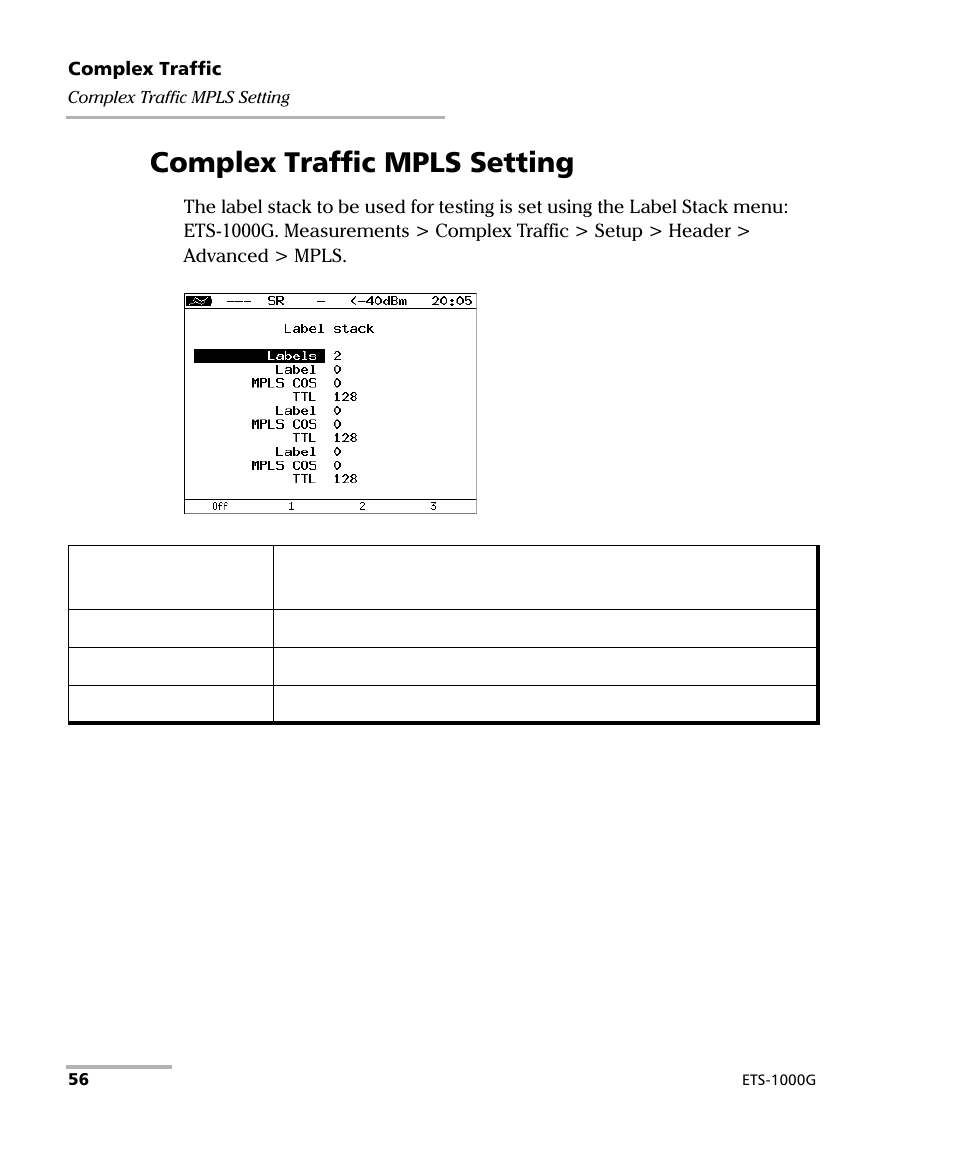 Complex traffic mpls setting | EXFO ETS-1000G User Manual | Page 66 / 195