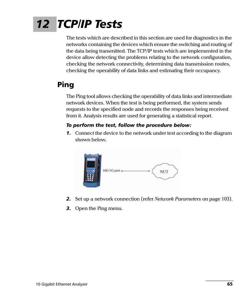 12 tcp/ip tests, Ping | EXFO ETS-1000G User Manual | Page 75 / 195