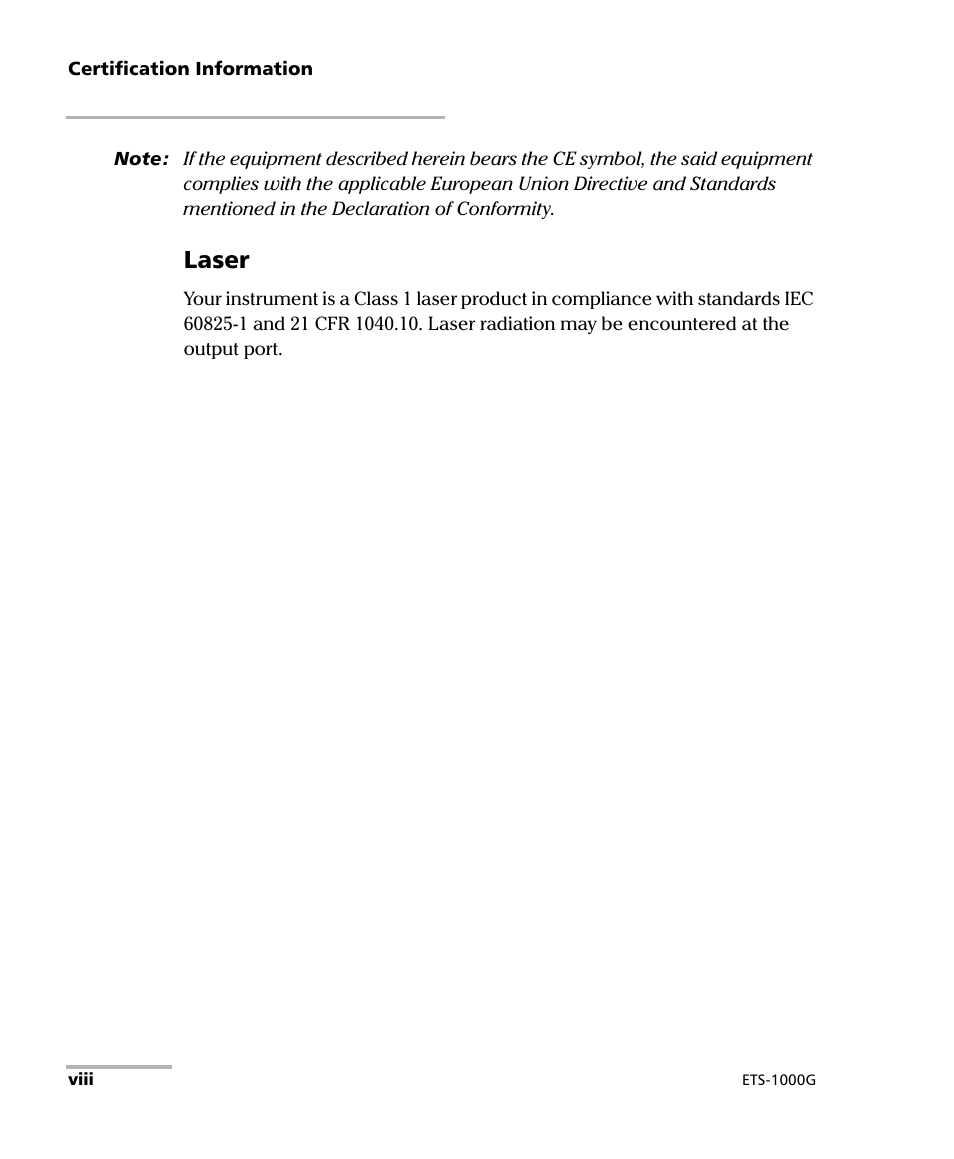 Laser | EXFO ETS-1000G User Manual | Page 8 / 195