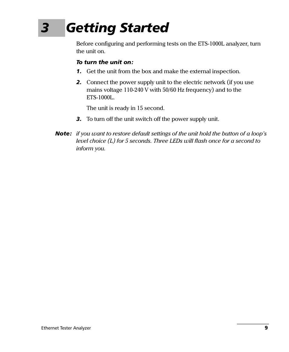 3 getting started, 3getting started | EXFO ETS-1000L User Manual | Page 15 / 47