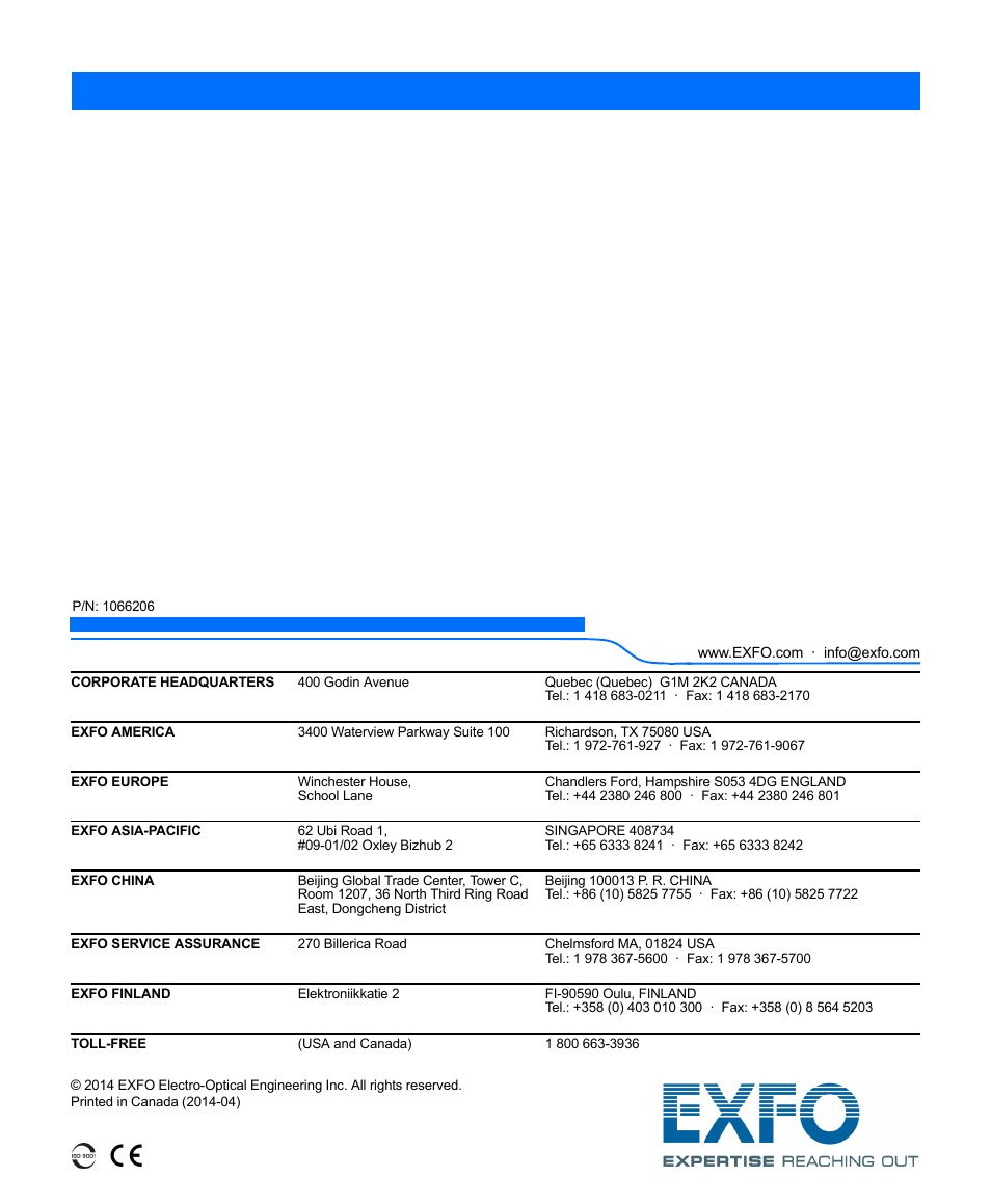 EXFO ETS-1000L User Manual | Page 47 / 47