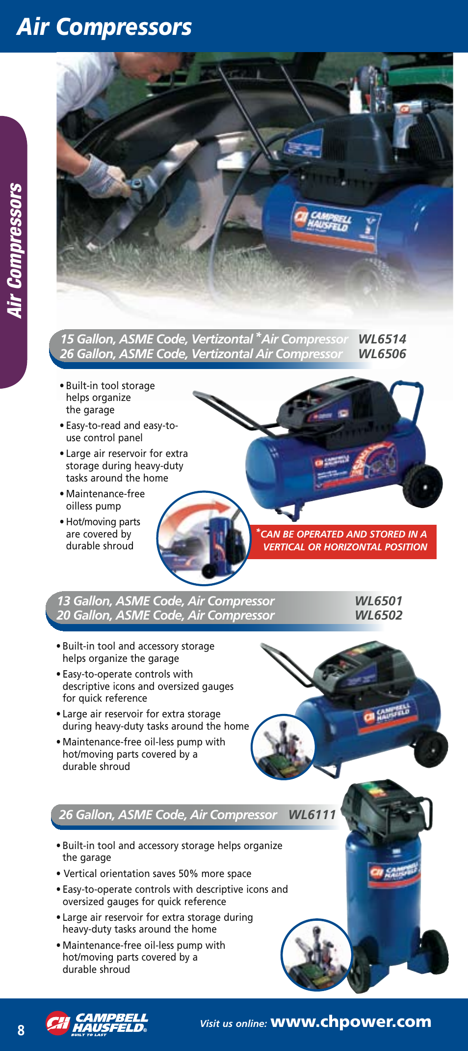 Ch mini catalog_mar2006 10.pdf, Air compressors, Ai r com pr ess or s | Campbell Hausfeld FP2052 User Manual | Page 3 / 6