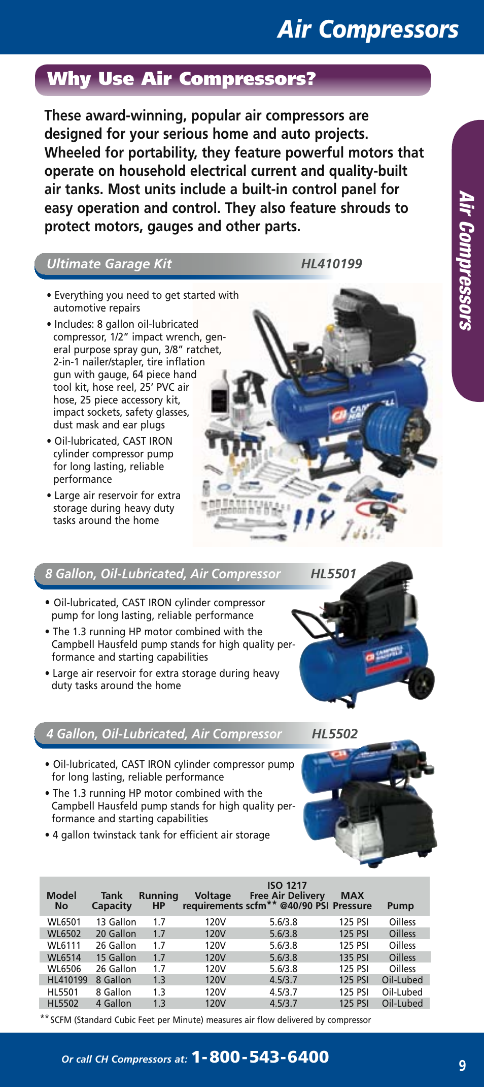 Ch mini catalog_mar2006 11.pdf, Air compressors, Air com pr ess or s | Why use air compressors | Campbell Hausfeld FP2052 User Manual | Page 4 / 6