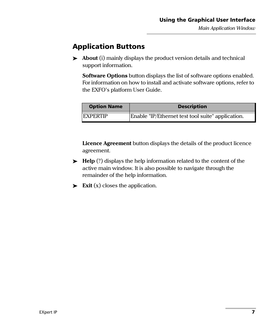 Application buttons | EXFO EXpert IP Test Tools User Manual | Page 13 / 62