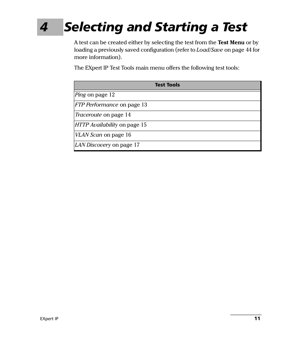 4 selecting and starting a test, 4selecting and starting a test | EXFO EXpert IP Test Tools User Manual | Page 17 / 62