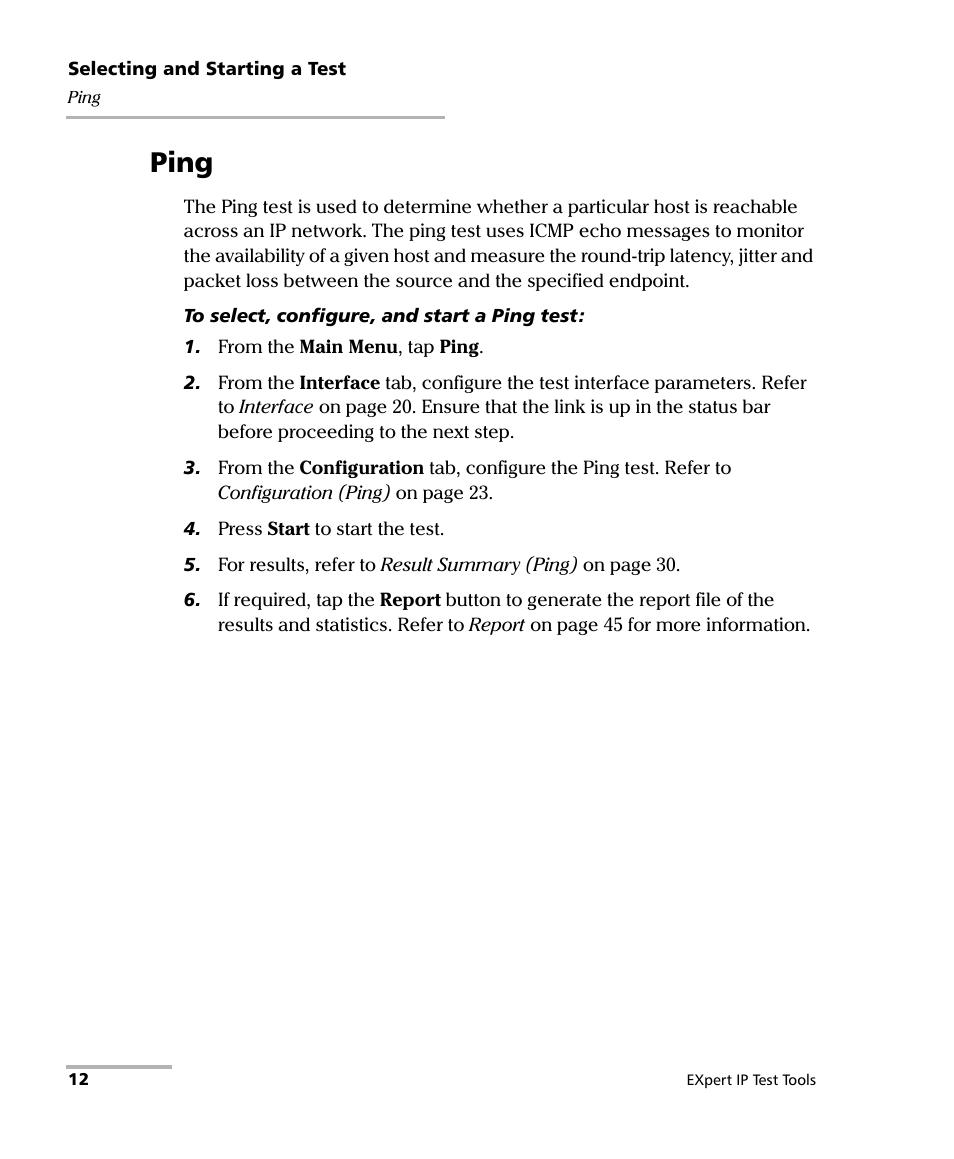 Ping | EXFO EXpert IP Test Tools User Manual | Page 18 / 62