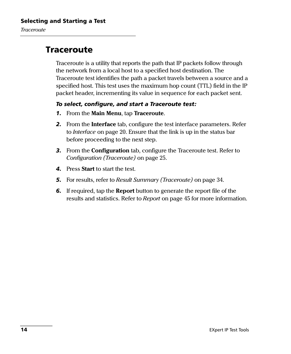 Traceroute | EXFO EXpert IP Test Tools User Manual | Page 20 / 62
