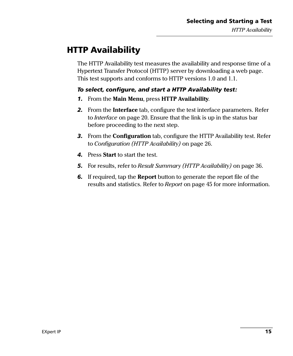 Http availability | EXFO EXpert IP Test Tools User Manual | Page 21 / 62