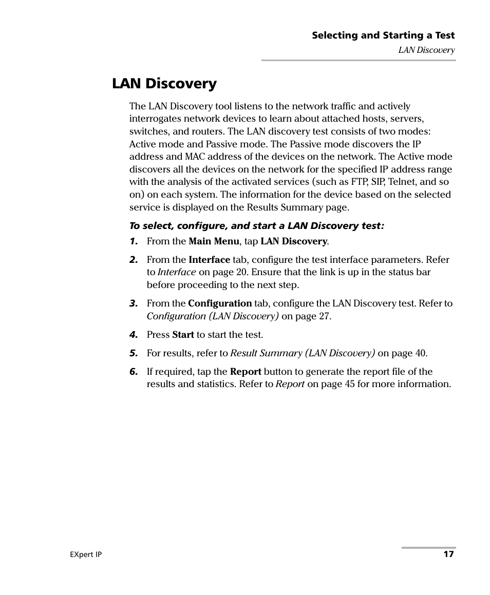 Lan discovery | EXFO EXpert IP Test Tools User Manual | Page 23 / 62