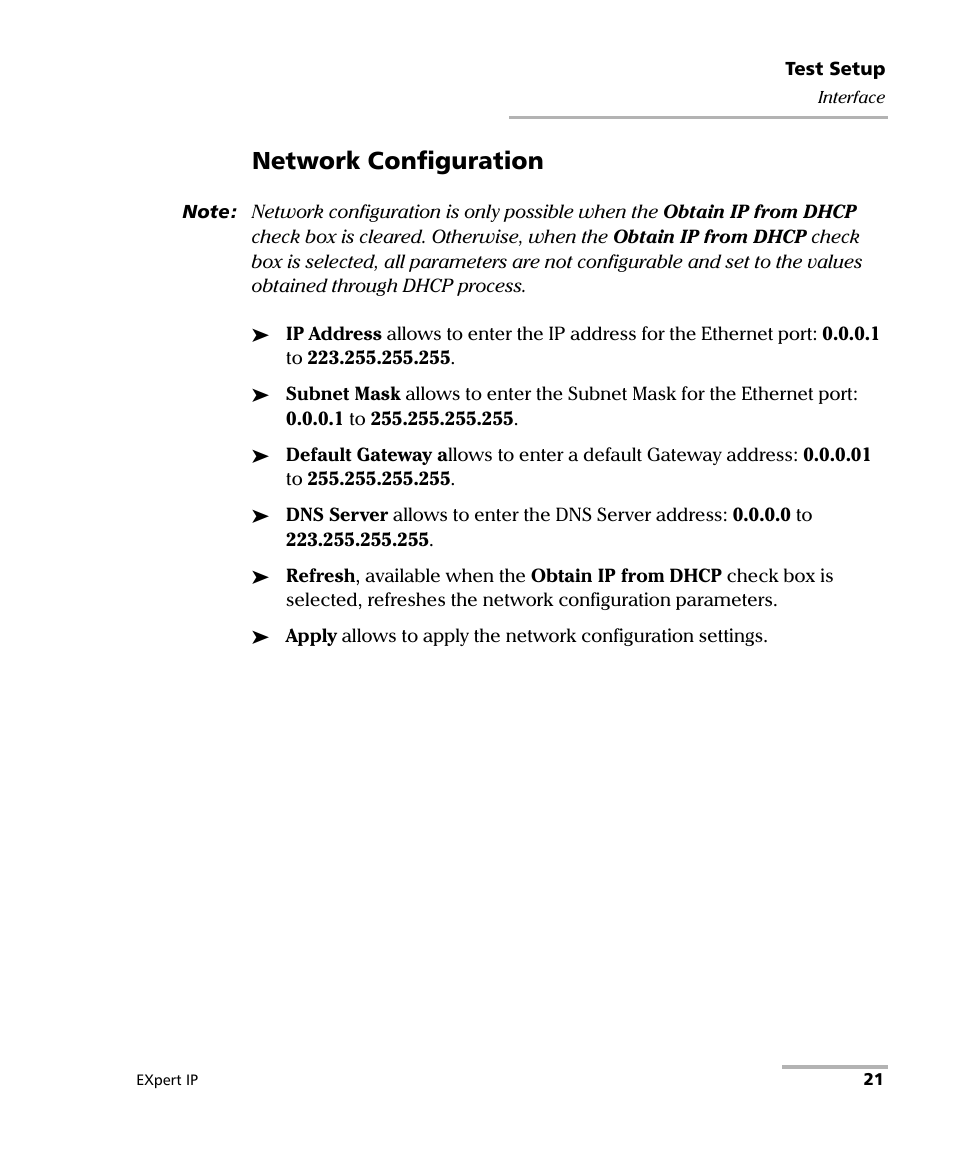 Network configuration | EXFO EXpert IP Test Tools User Manual | Page 27 / 62