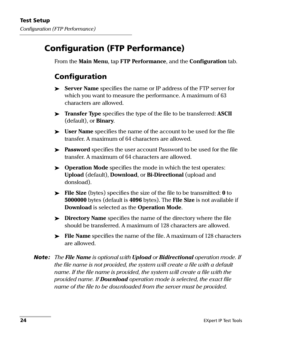 Configuration (ftp performance), Configuration | EXFO EXpert IP Test Tools User Manual | Page 30 / 62
