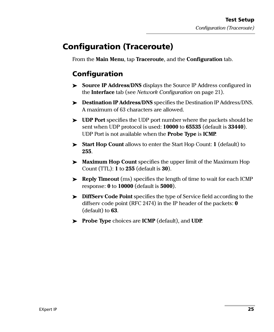 Configuration (traceroute), Configuration | EXFO EXpert IP Test Tools User Manual | Page 31 / 62