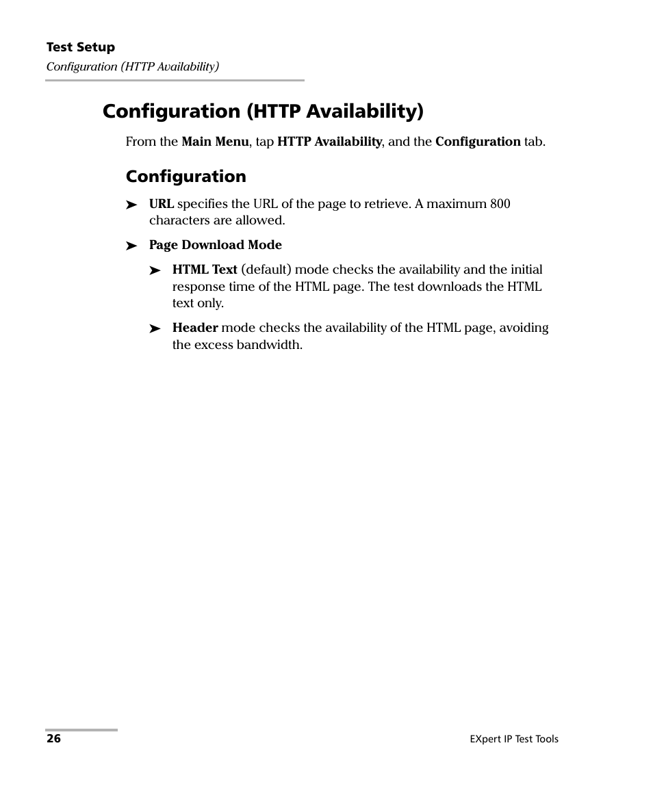 Configuration (http availability), Configuration | EXFO EXpert IP Test Tools User Manual | Page 32 / 62