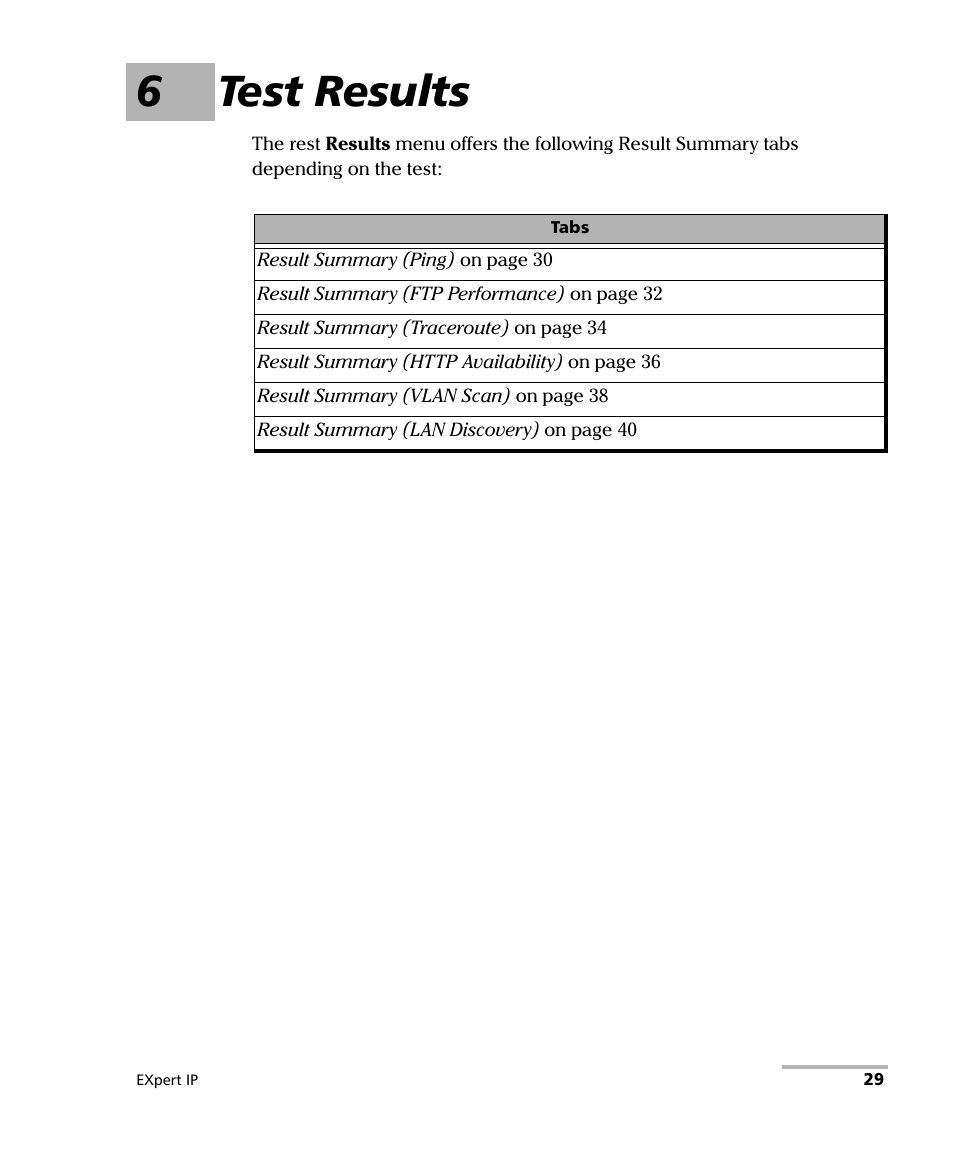 6 test results, 6test results | EXFO EXpert IP Test Tools User Manual | Page 35 / 62