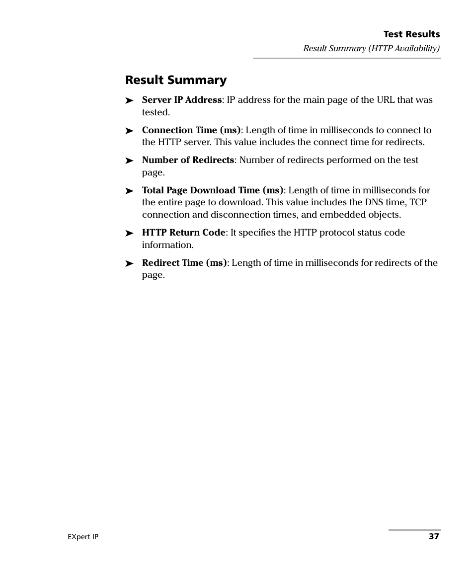 Result summary | EXFO EXpert IP Test Tools User Manual | Page 43 / 62