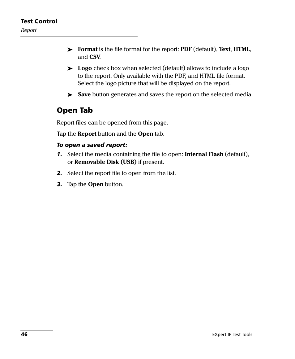 Open tab | EXFO EXpert IP Test Tools User Manual | Page 52 / 62