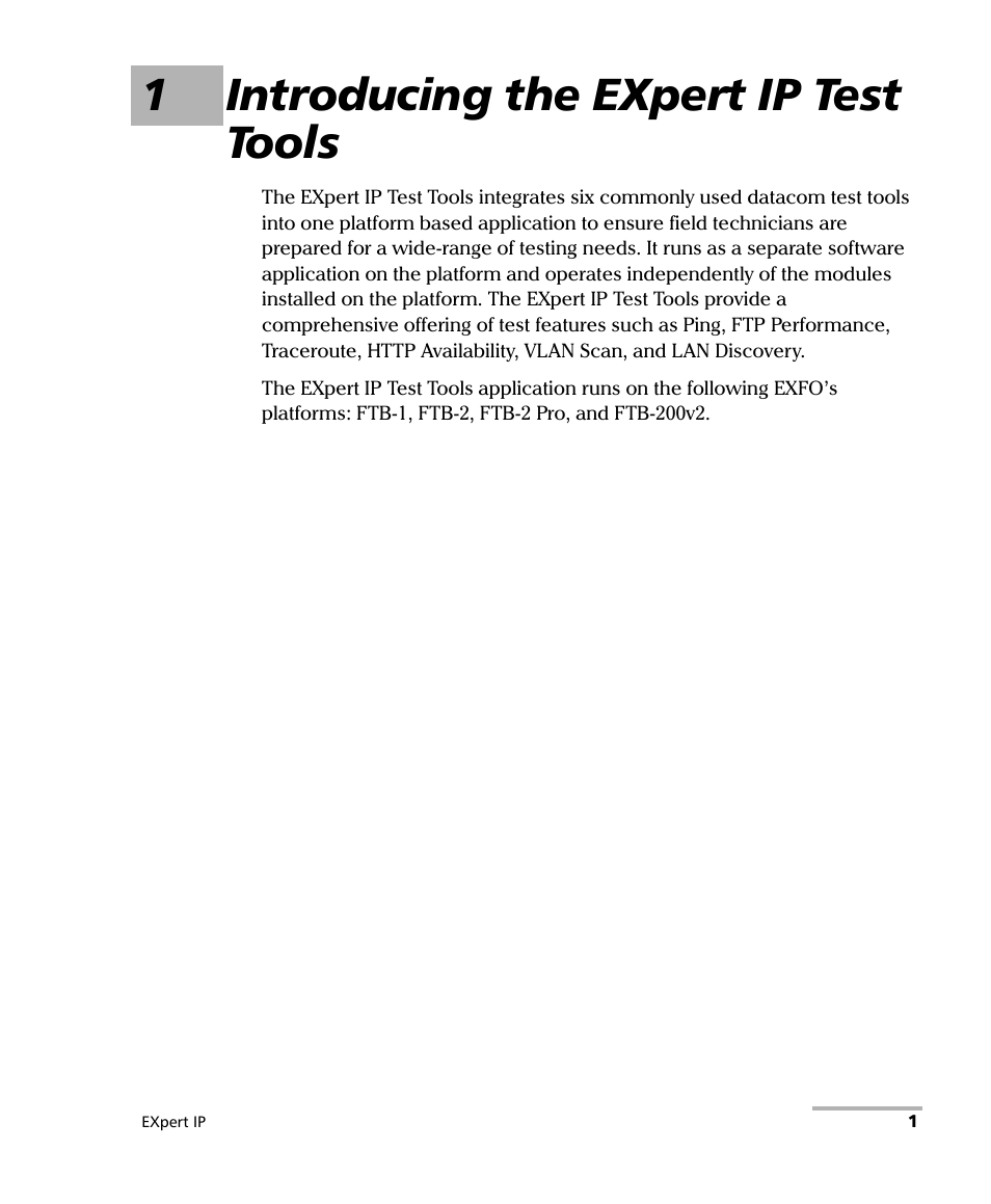 1 introducing the expert ip test tools, 1introducing the expert ip test tools | EXFO EXpert IP Test Tools User Manual | Page 7 / 62