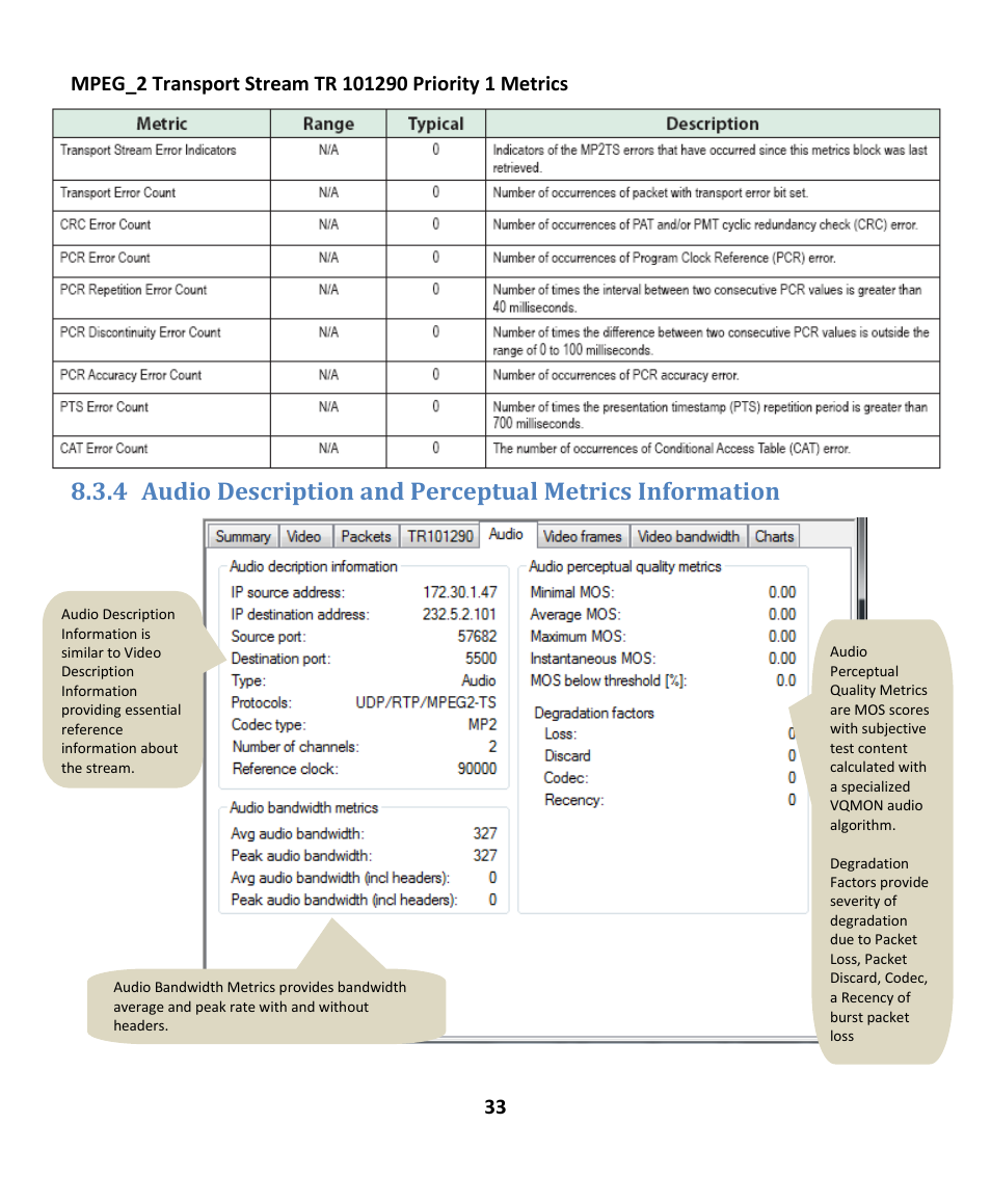 Udio, Escription and, Erceptual | Etrics, Nformation | EXFO EXpert IPTV Test Tools (FTB-1 / 2 Pro) User Manual | Page 33 / 82