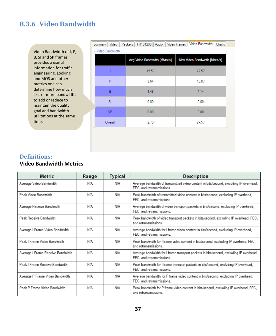 6 video bandwidth, Definitions, Ideo | Andwidth | EXFO EXpert IPTV Test Tools (FTB-1 / 2 Pro) User Manual | Page 37 / 82