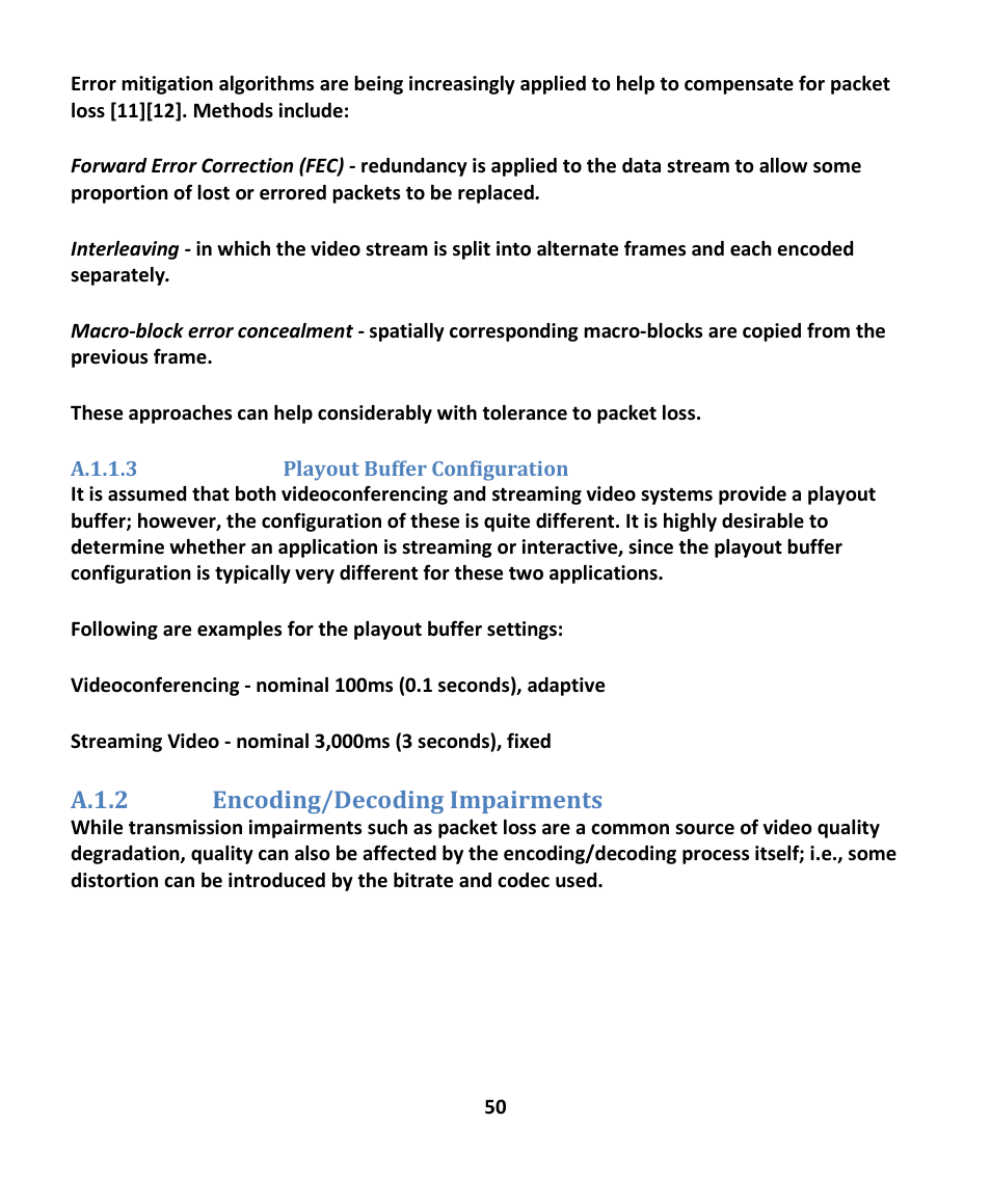 A.1.1.3 playout buffer configuration, A.1.2 encoding/decoding impairments, A.1.2 | Ncoding, Ecoding, Mpairments | EXFO EXpert IPTV Test Tools (FTB-1 / 2 Pro) User Manual | Page 50 / 82