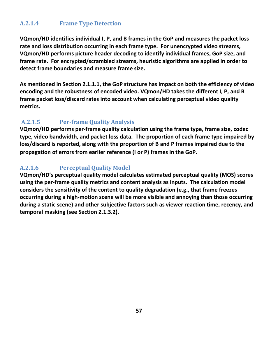A.2.1.4 frame type detection, A.2.1.5 per-frame quality analysis, A.2.1.6 perceptual quality model | EXFO EXpert IPTV Test Tools (FTB-1 / 2 Pro) User Manual | Page 57 / 82