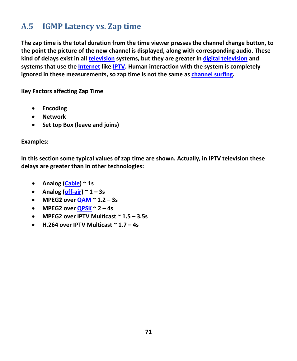 A.5 igmp latency vs. zap time, Igmp, Atency vs | Ap time | EXFO EXpert IPTV Test Tools (FTB-1 / 2 Pro) User Manual | Page 71 / 82