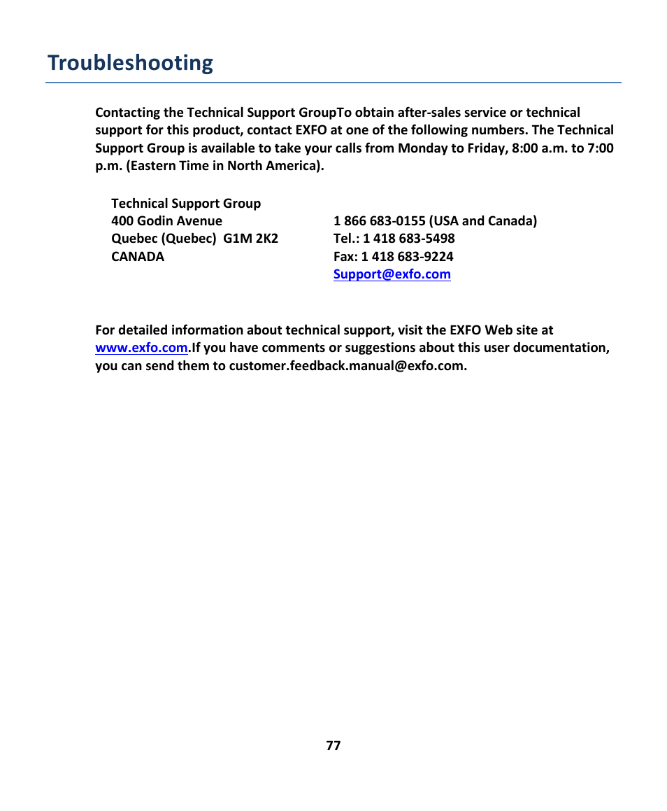 Troubleshooting | EXFO EXpert IPTV Test Tools (FTB-1 / 2 Pro) User Manual | Page 77 / 82