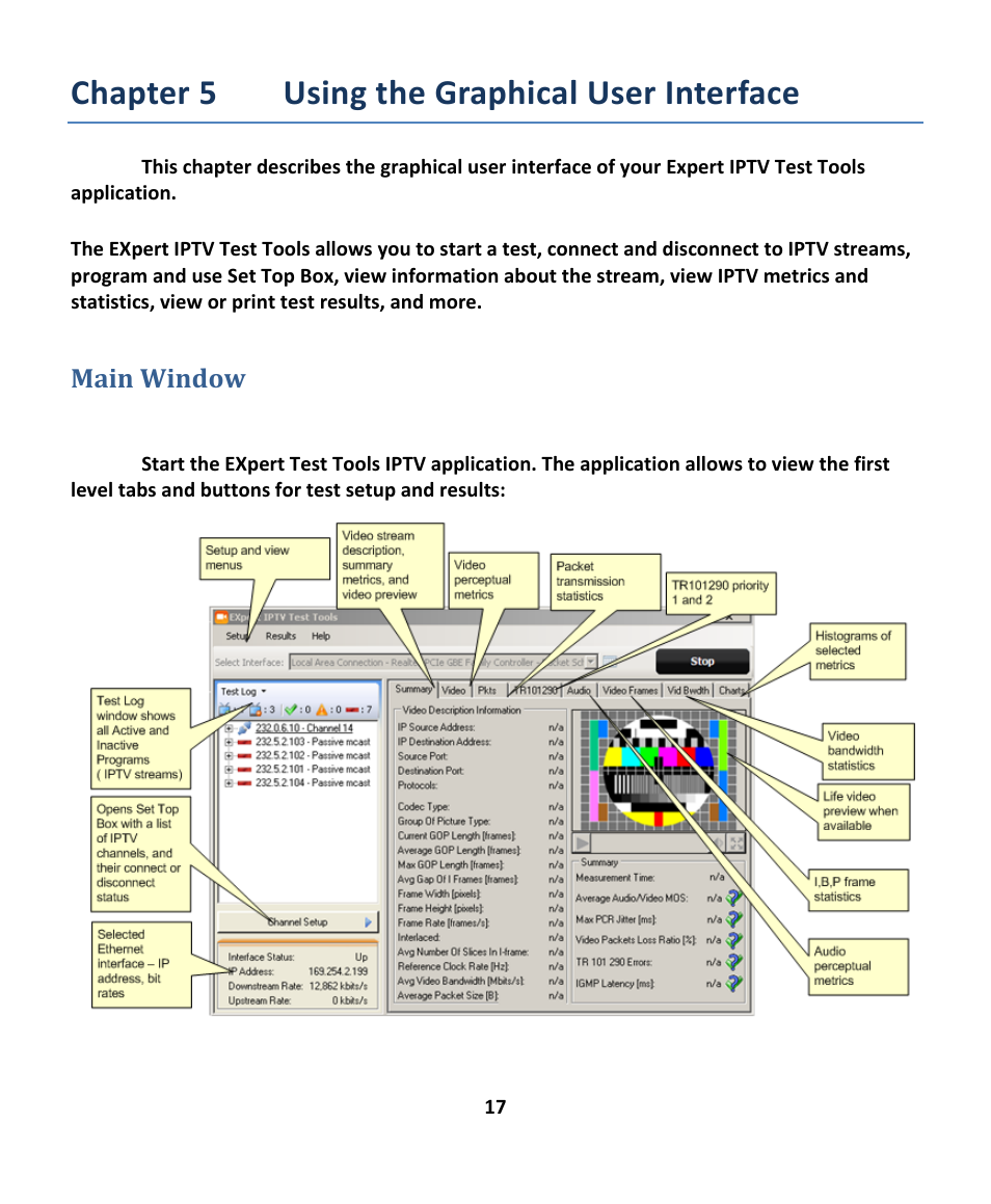 Chapter 5 using the graphical user interface | EXFO EXpert IPTV Test Tools (FTB-200v2) User Manual | Page 17 / 82