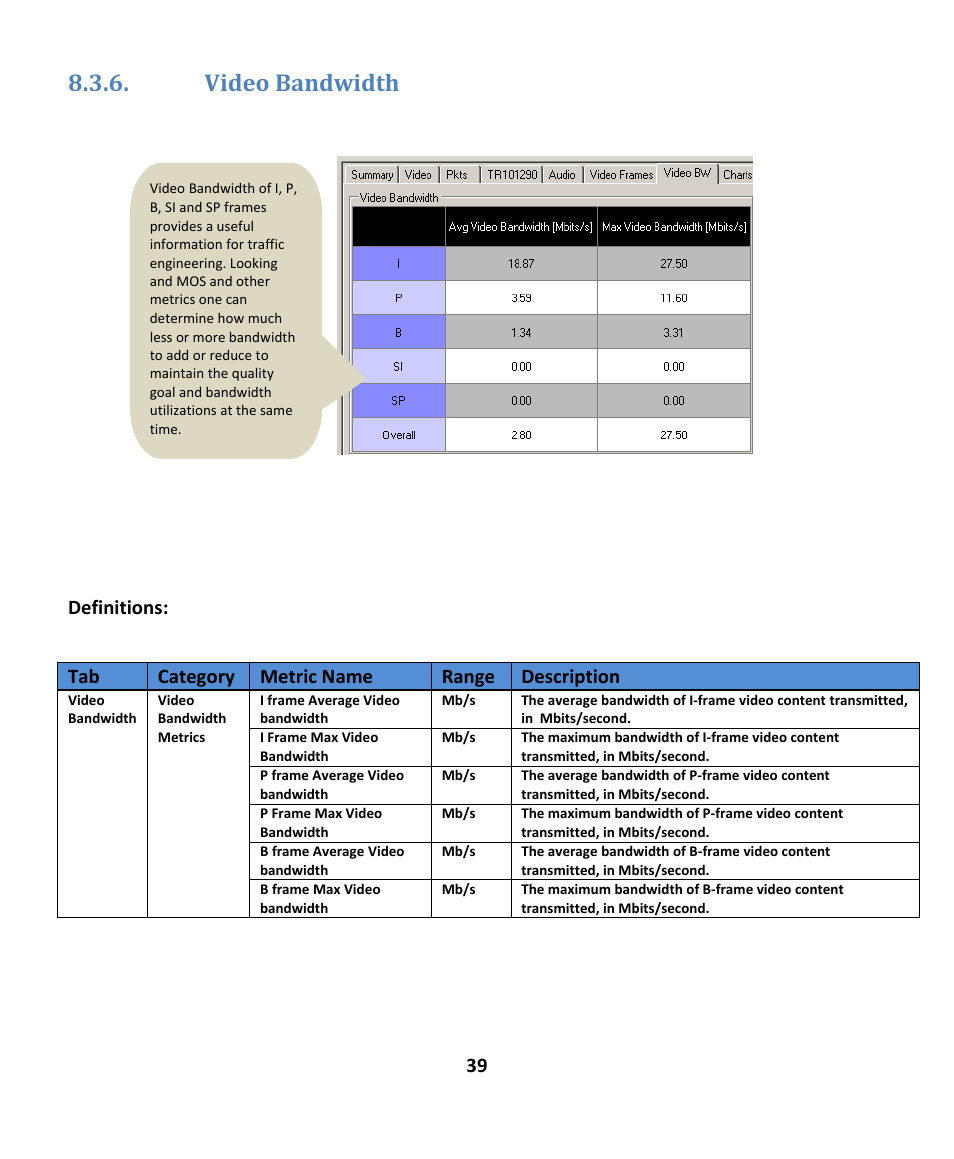 Video bandwidth | EXFO EXpert IPTV Test Tools (FTB-200v2) User Manual | Page 39 / 82