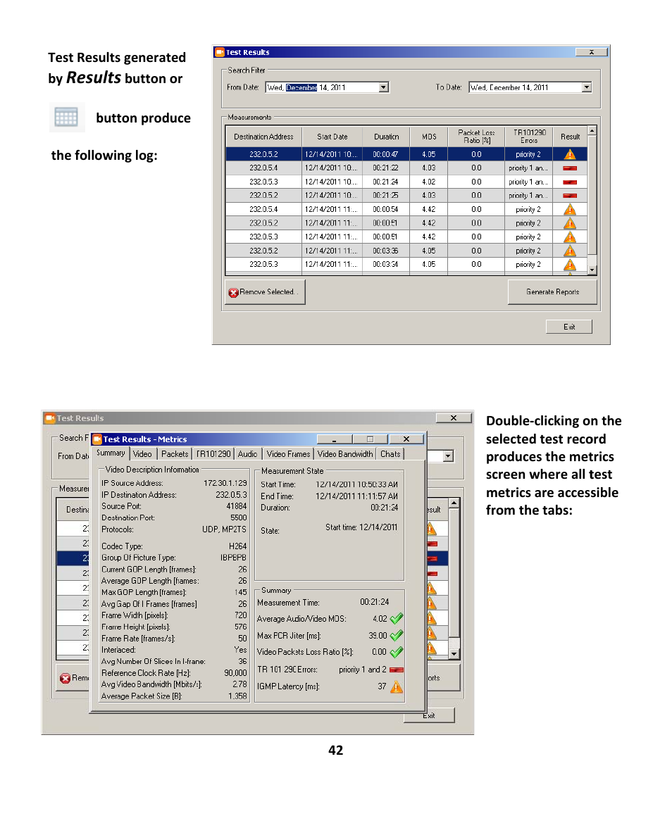 Resu, Ults | EXFO EXpert IPTV Test Tools (FTB-200v2) User Manual | Page 42 / 82