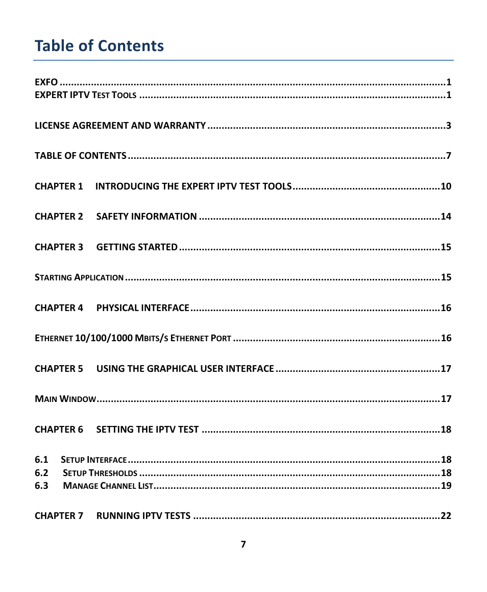 EXFO EXpert IPTV Test Tools (FTB-200v2) User Manual | Page 7 / 82